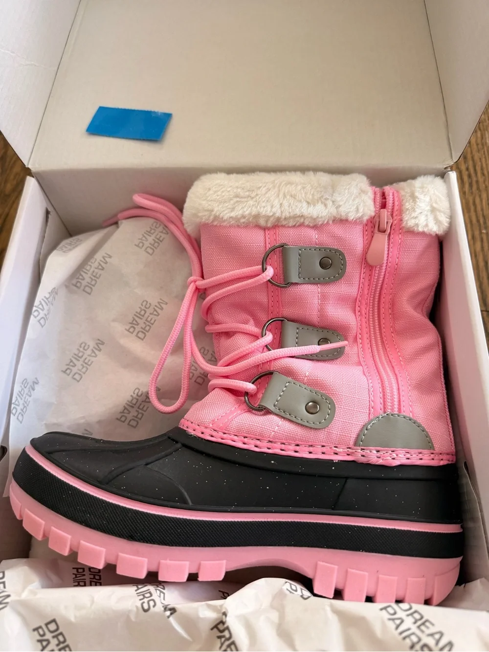 Kids Pink Insulated Winter Snow Boot with Faux Fur